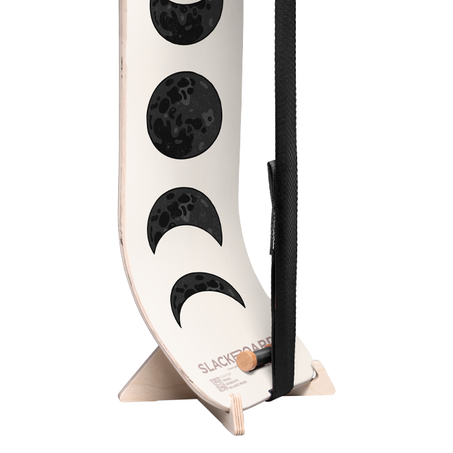 Wooden Moon SlackBoard on a stand, on a white background