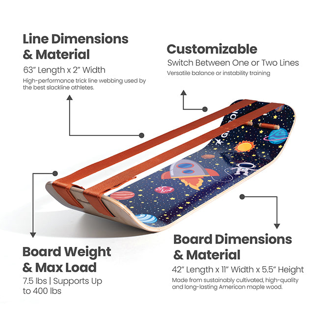 Astronaut SlackBoard with customizable features and dimensions on a white background